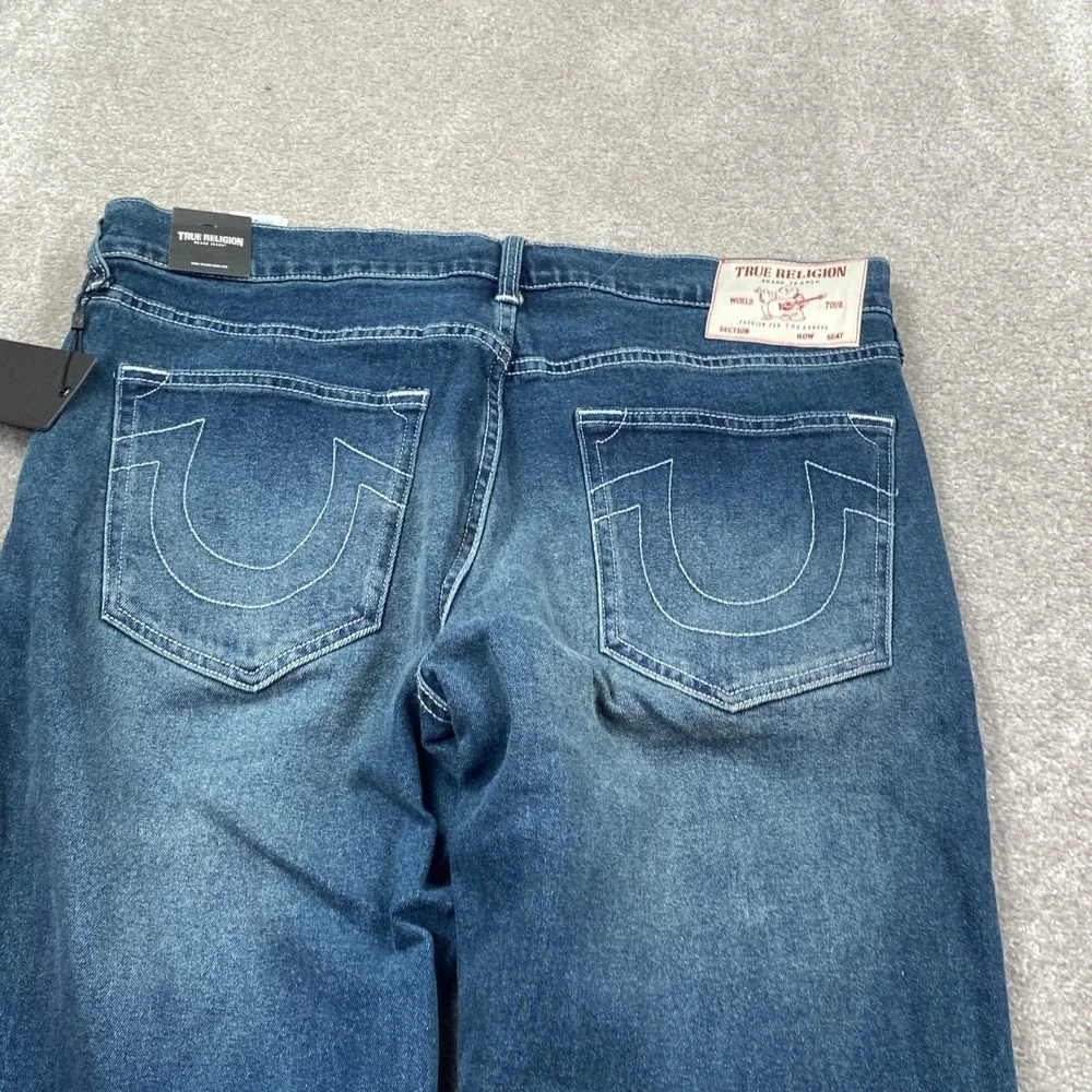 True Religion Ricky Relaxed Straight Jeans Mens 36 Blue Dark Woodland Wash NWT